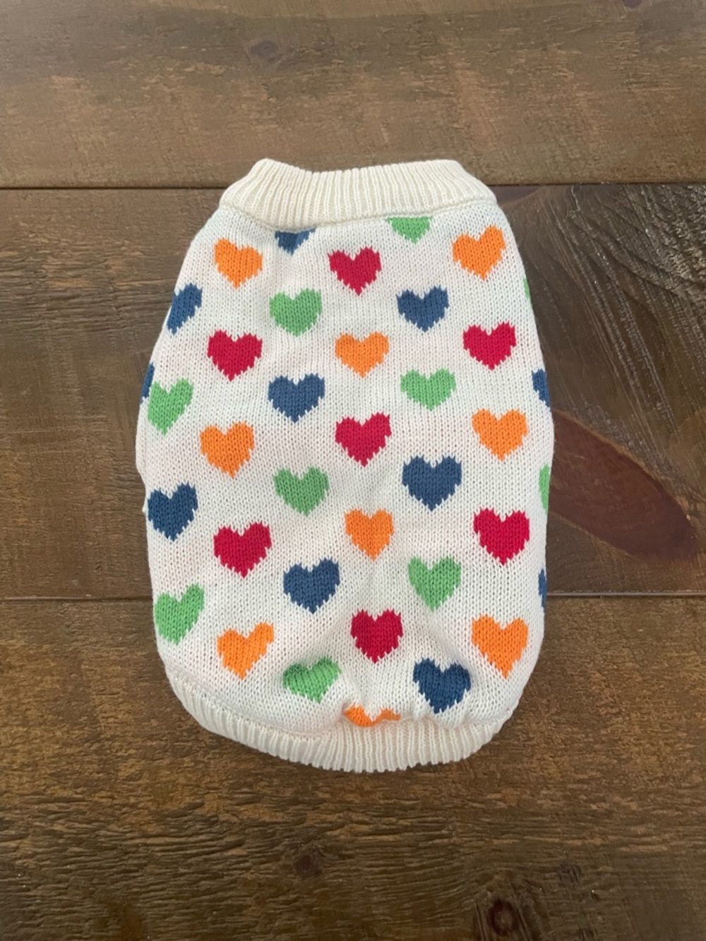 NWOT Multicolor Heart Knit Dog Sweater - White